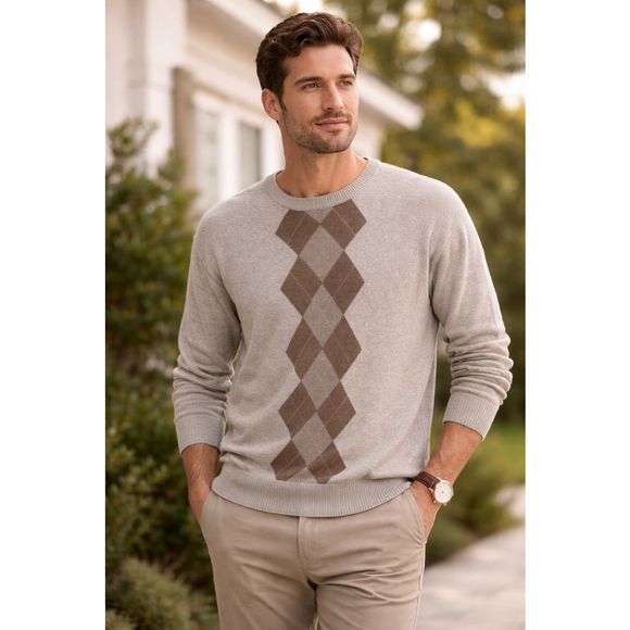 Perry Ellis Other - Perry Ellis Men’s Argyle Sweater Gray Brown Cotton Blend Size XL